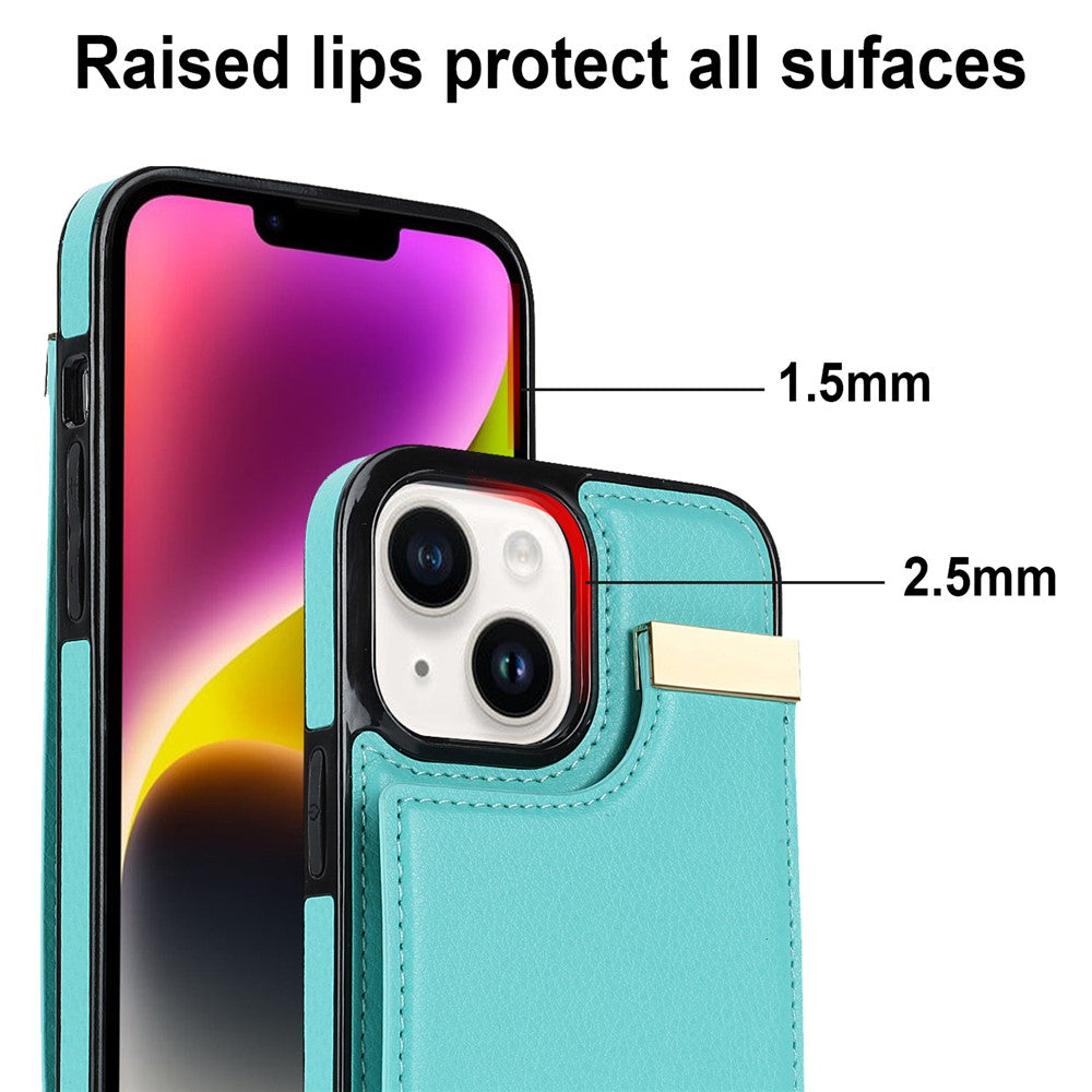Phone Cover for iPhone 14 Slim-Fit Case TPU+PU Leather+Metal Shell with Card Holder