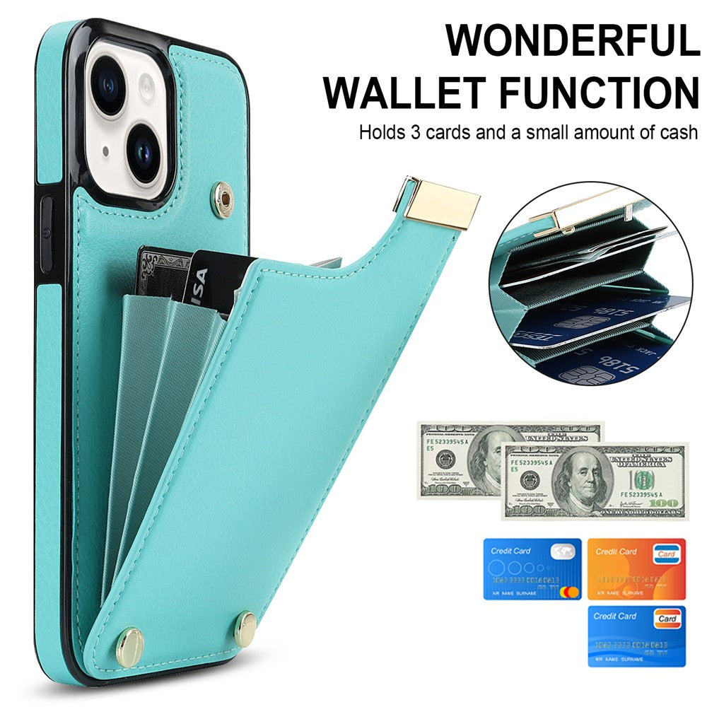 Phone Cover for iPhone 14 Slim-Fit Case TPU+PU Leather+Metal Shell with Card Holder