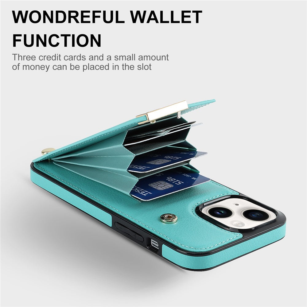 Phone Cover for iPhone 14 Slim-Fit Case TPU+PU Leather+Metal Shell with Card Holder