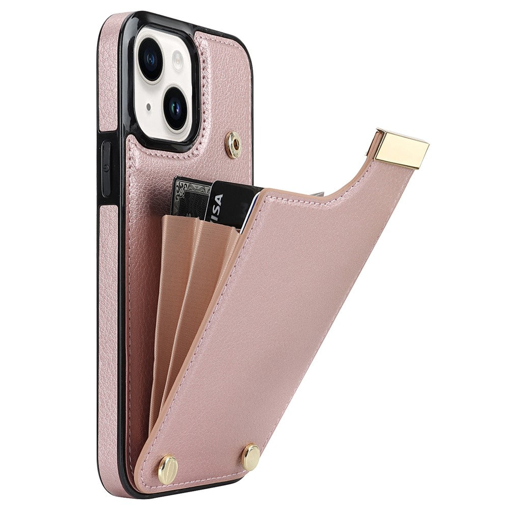 Phone Cover for iPhone 14 Slim-Fit Case TPU+PU Leather+Metal Shell with Card Holder