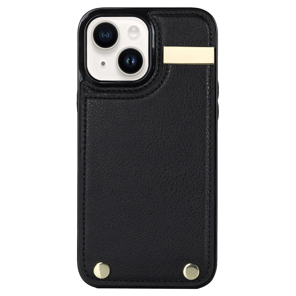 For iPhone 15 Case Card Holder TPU+PU Leather+Metal Hardware Mobile Phone Cover