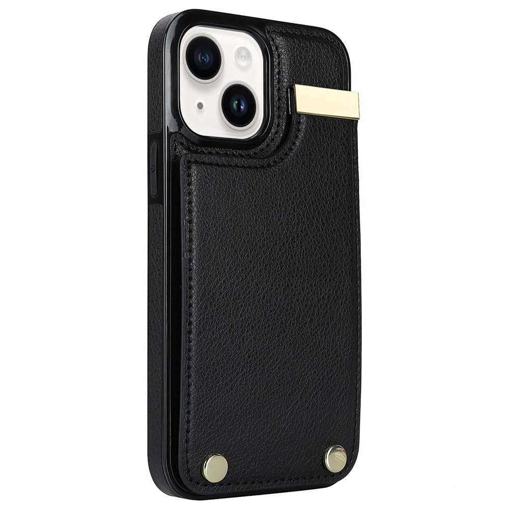 iPhone 15 Case Card Holder TPU+PU Leather+Metal Hardware Mobile Phone Cover