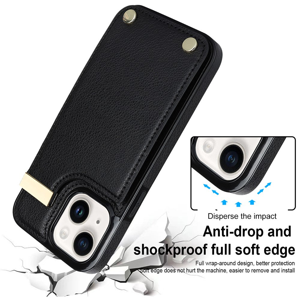 iPhone 15 Case Card Holder TPU+PU Leather+Metal Hardware Mobile Phone Cover