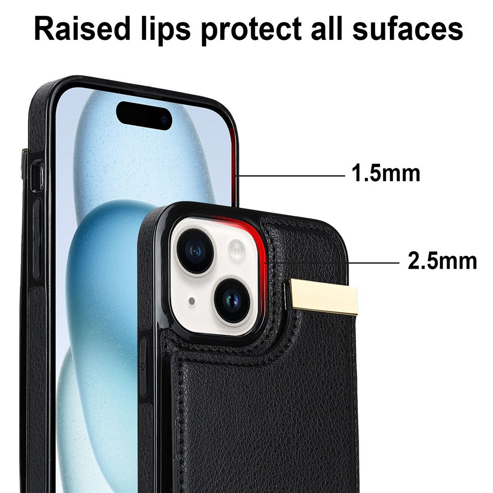iPhone 15 Case Card Holder TPU+PU Leather+Metal Hardware Mobile Phone Cover