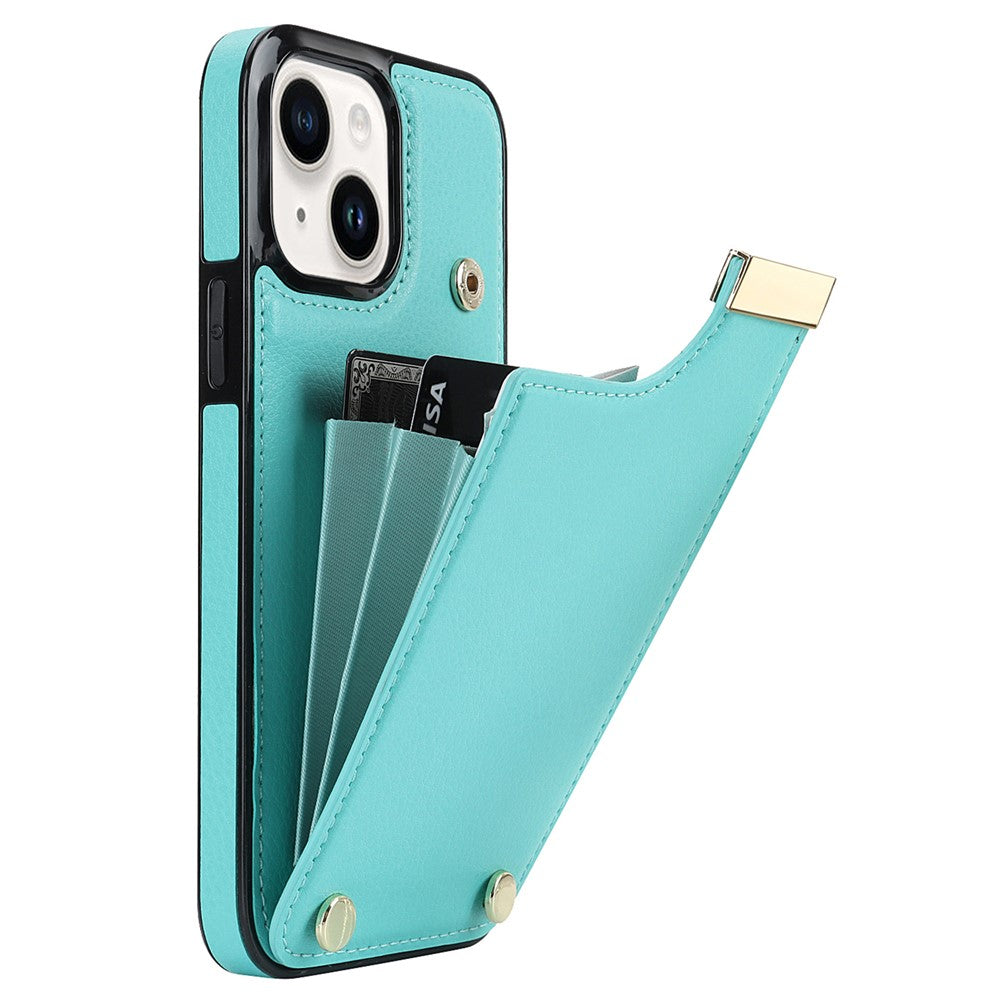 For iPhone 15 Case Card Holder TPU+PU Leather+Metal Hardware Mobile Phone Cover