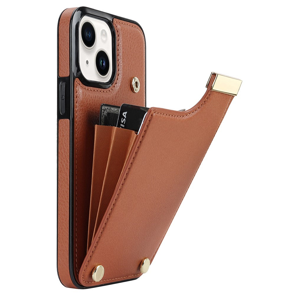 For iPhone 15 Case Card Holder TPU+PU Leather+Metal Hardware Mobile Phone Cover