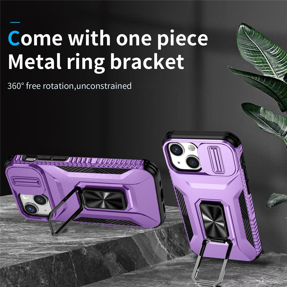 iPhone 12 mini / 13 mini Phone Case Rotate Ring Kickstand Cover Slide Lens Protection