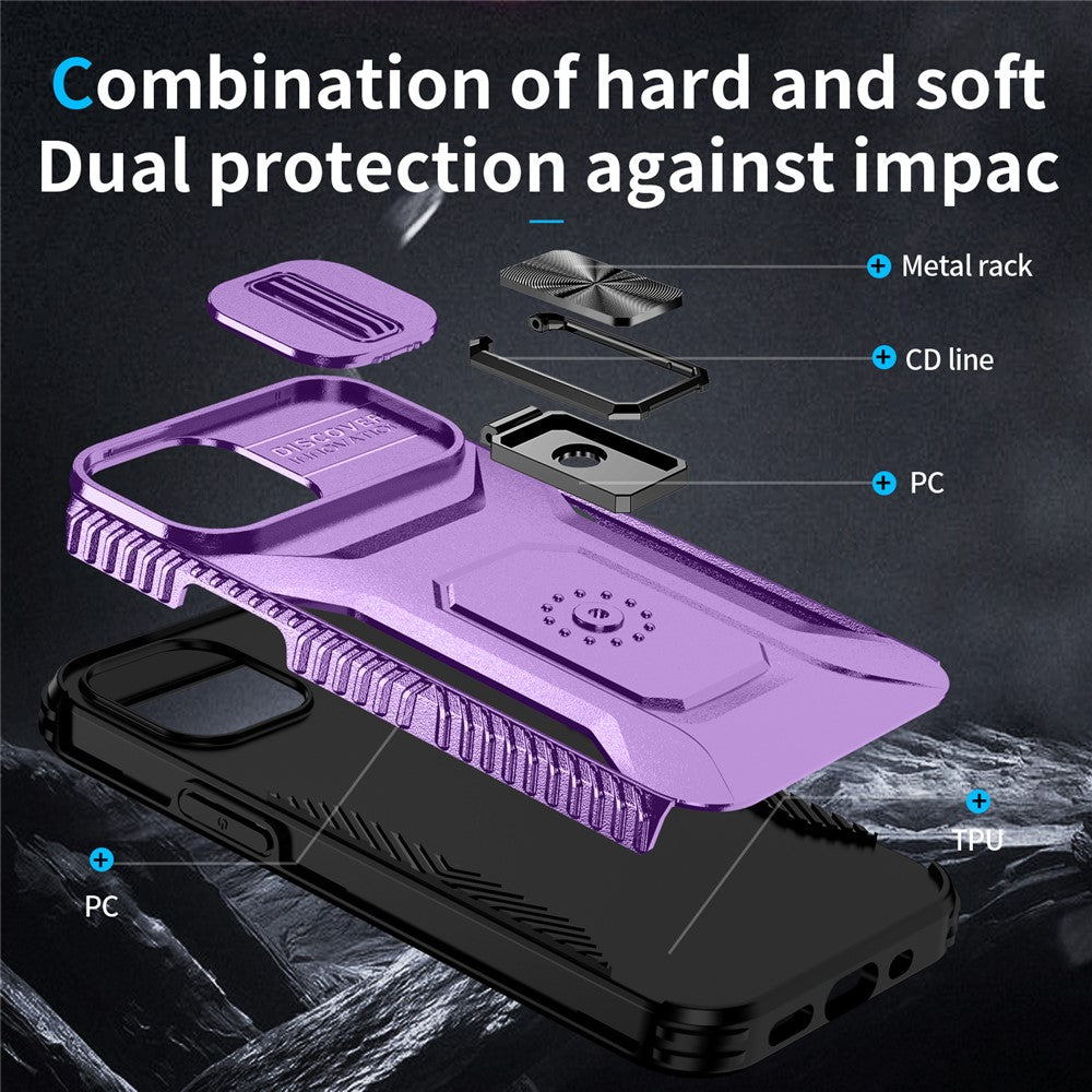 iPhone 12 mini / 13 mini Phone Case Rotate Ring Kickstand Cover Slide Lens Protection