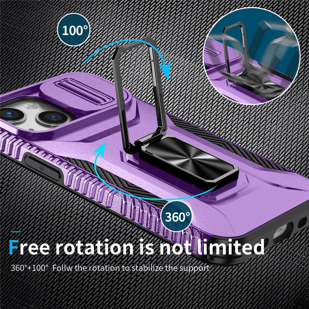 iPhone 12 mini / 13 mini Phone Case Rotate Ring Kickstand Cover Slide Lens Protection