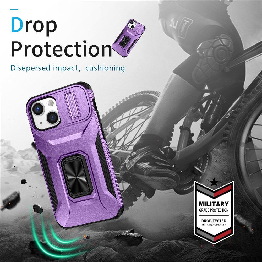 iPhone 12 mini / 13 mini Phone Case Rotate Ring Kickstand Cover Slide Lens Protection