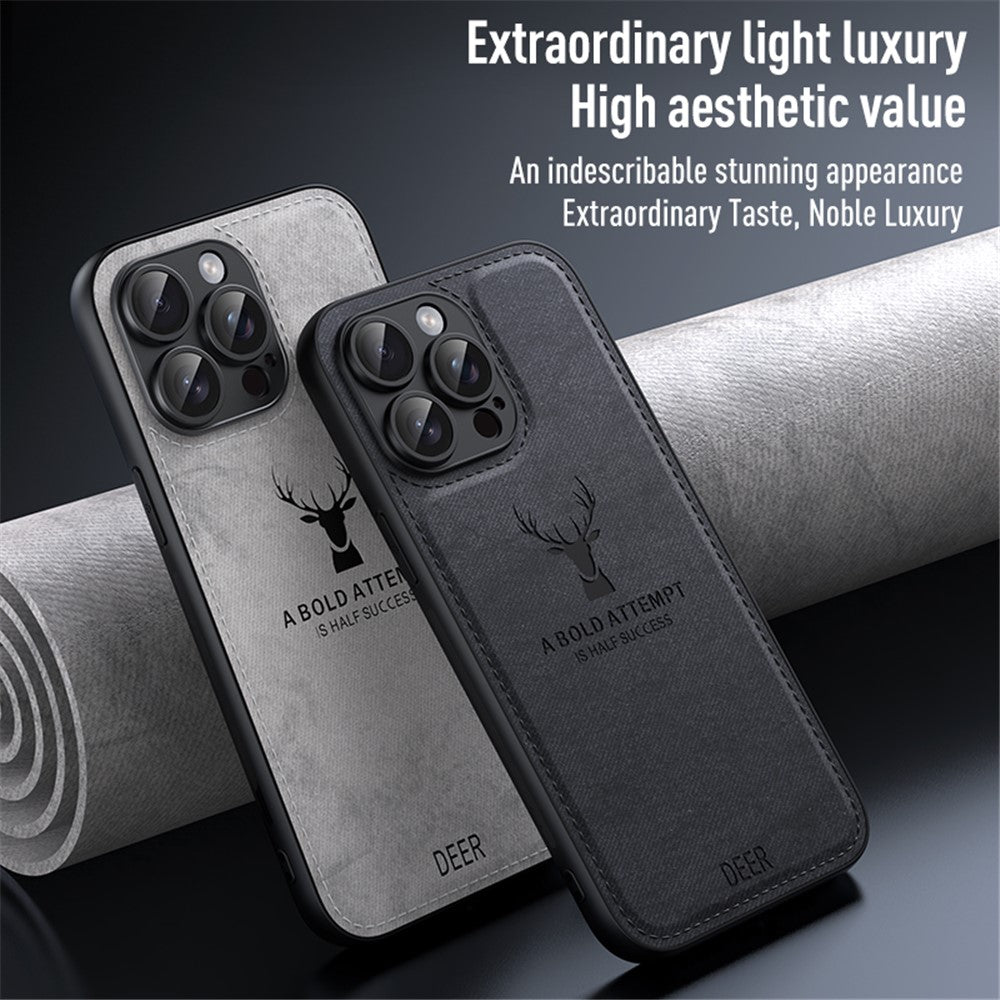For iPhone 15 Pro Cell Phone Cases Deer Pattern Leather+TPU+PC Shockproof Cover