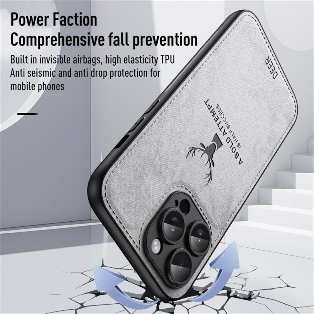 For iPhone 15 Pro Cell Phone Cases Deer Pattern Leather+TPU+PC Shockproof Cover