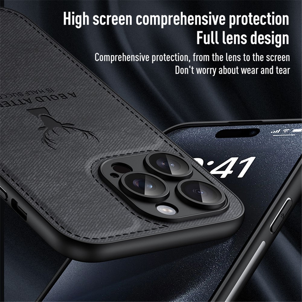 For iPhone 15 Pro Cell Phone Cases Deer Pattern Leather+TPU+PC Shockproof Cover