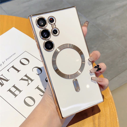 For Samsung Galaxy S24 Ultra Magnetic Phone Case Electroplated TPU Cover with Lens Film