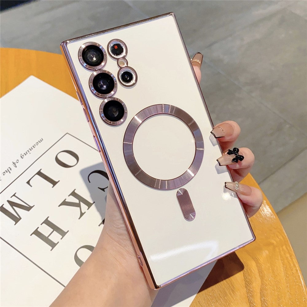 For Samsung Galaxy S24 Ultra Magnetic Phone Case Electroplated TPU Cover with Lens Film