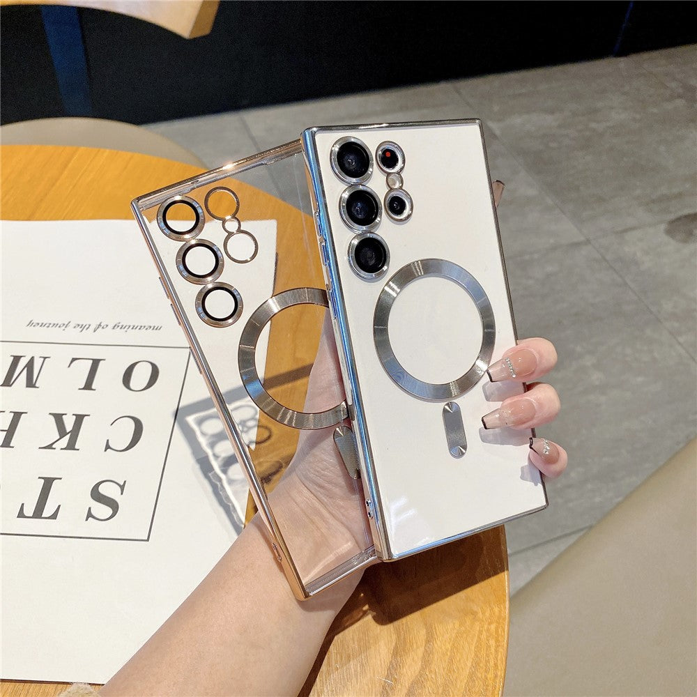 For Samsung Galaxy S24 Ultra Magnetic Phone Case Electroplated TPU Cover with Lens Film