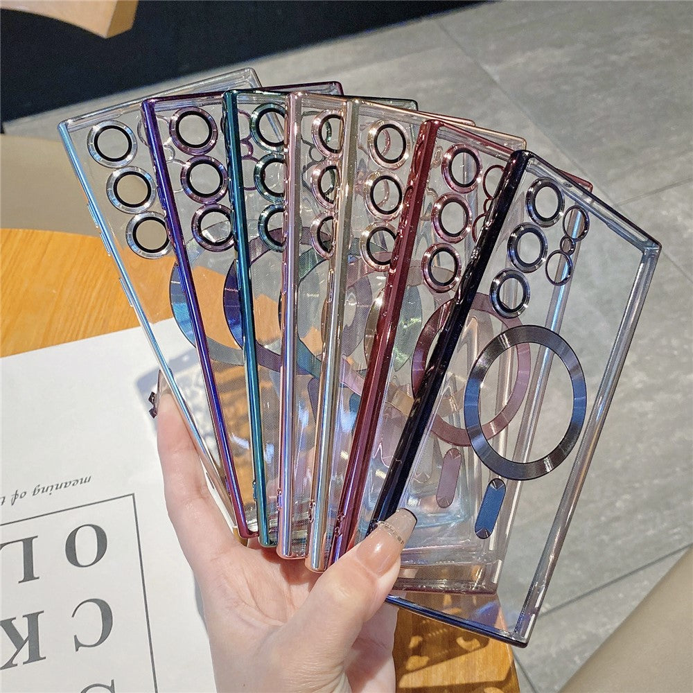 For Samsung Galaxy S24 Ultra Magnetic Phone Case Electroplated TPU Cover with Lens Film