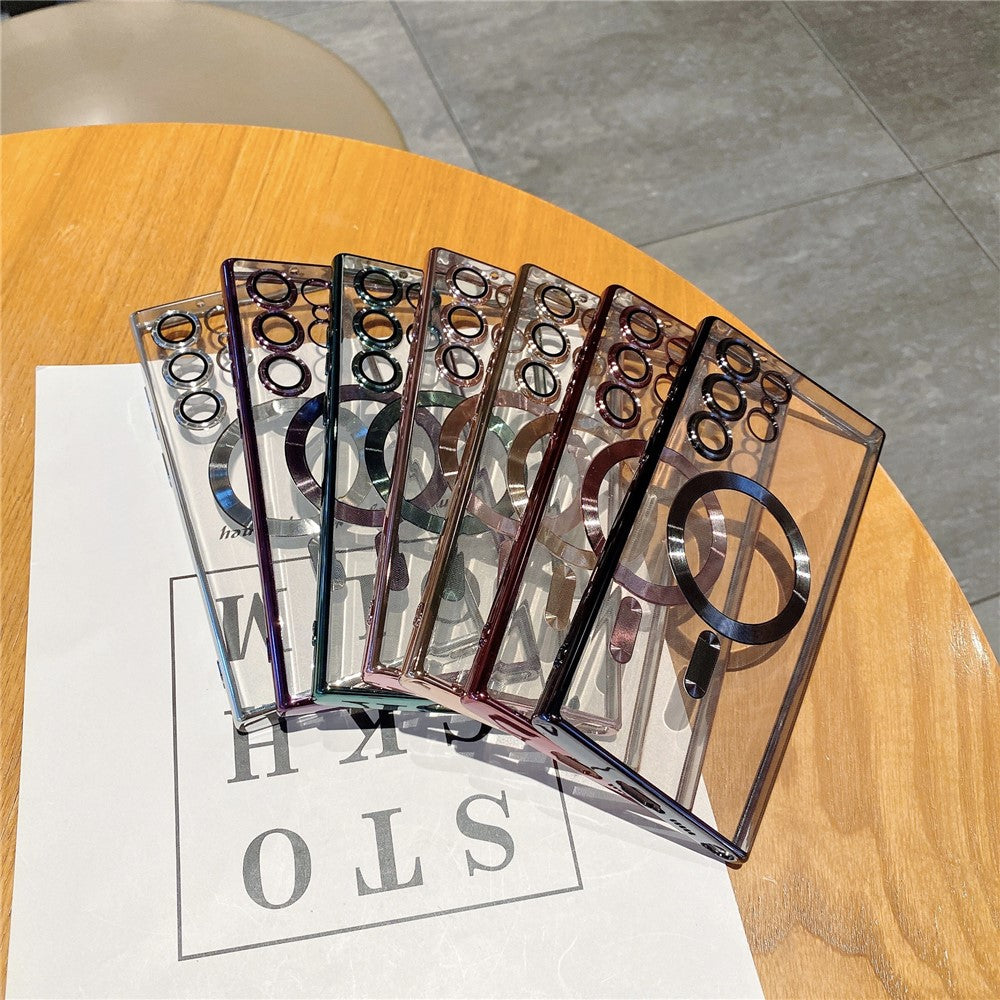 For Samsung Galaxy S24 Ultra Magnetic Phone Case Electroplated TPU Cover with Lens Film