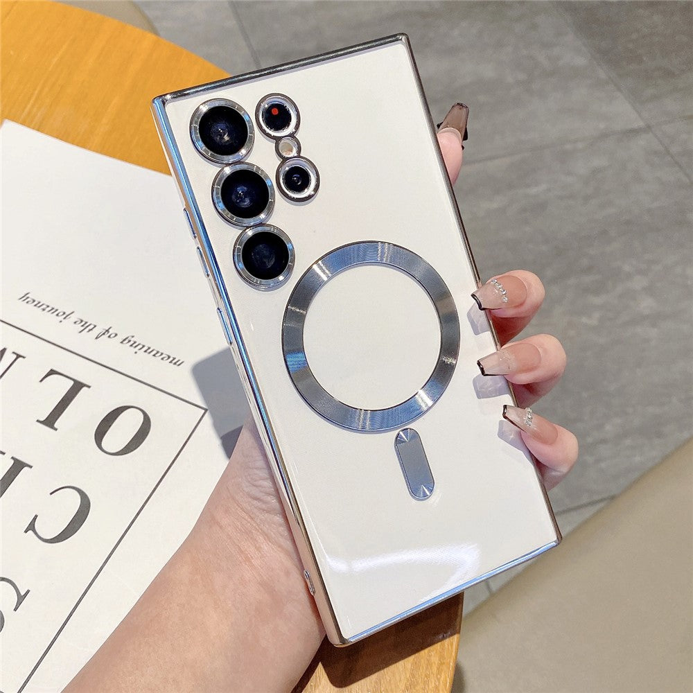 For Samsung Galaxy S24 Ultra Magnetic Phone Case Electroplated TPU Cover with Lens Film