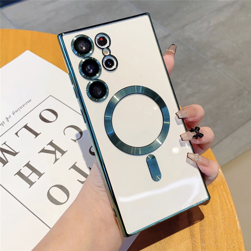 For Samsung Galaxy S24 Ultra Magnetic Phone Case Electroplated TPU Cover with Lens Film