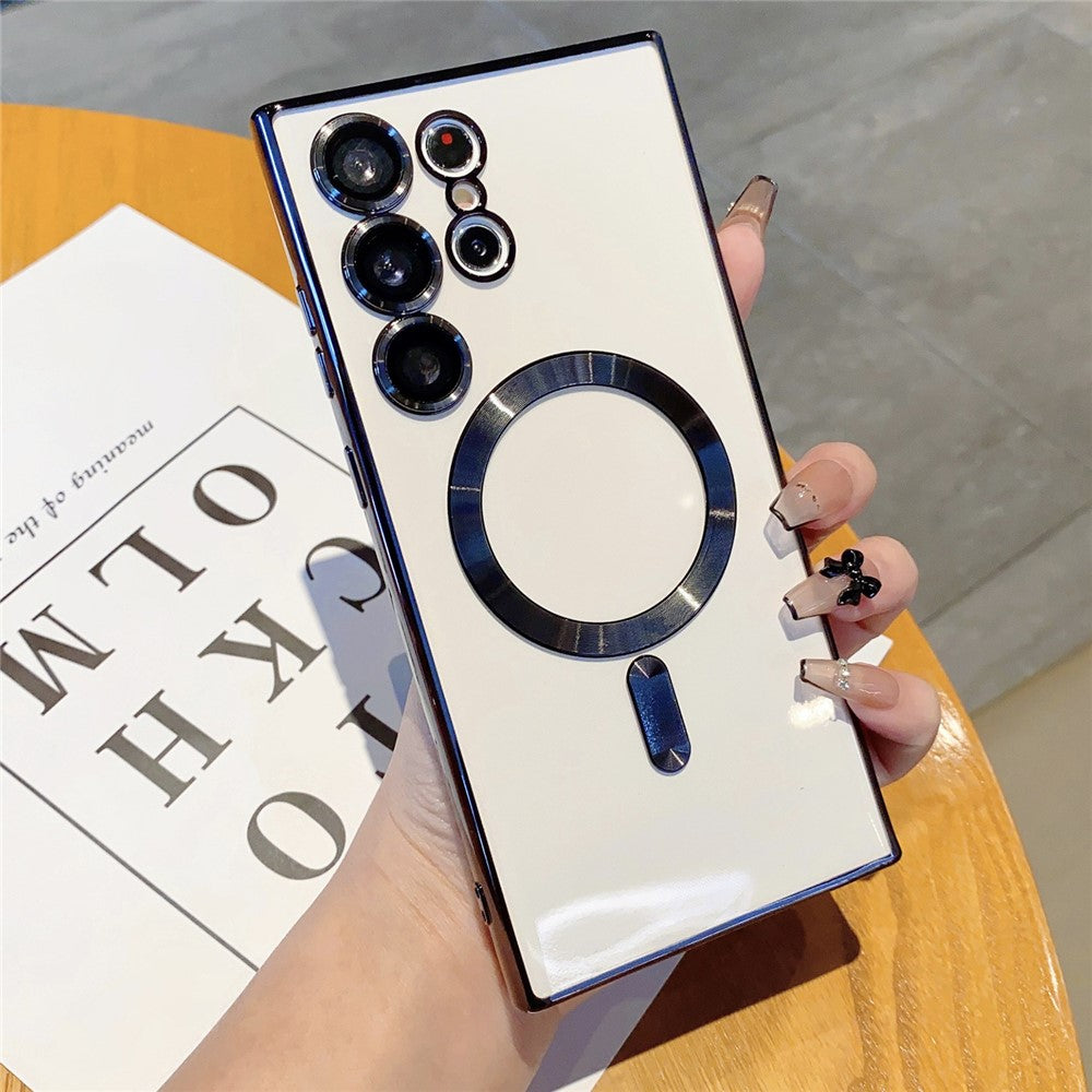 For Samsung Galaxy S24 Ultra Magnetic Phone Case Electroplated TPU Cover with Lens Film