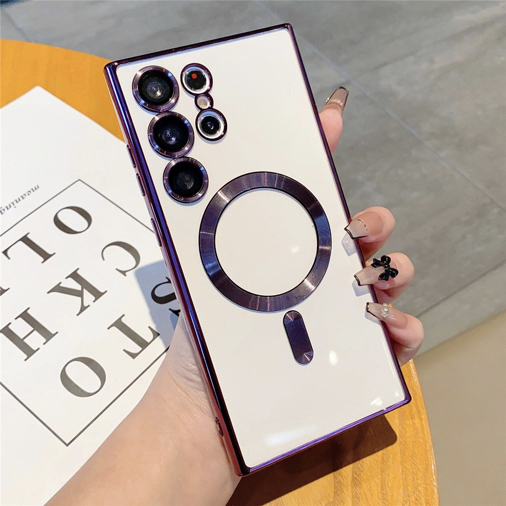 For Samsung Galaxy S24 Ultra Magnetic Phone Case Electroplated TPU Cover with Lens Film