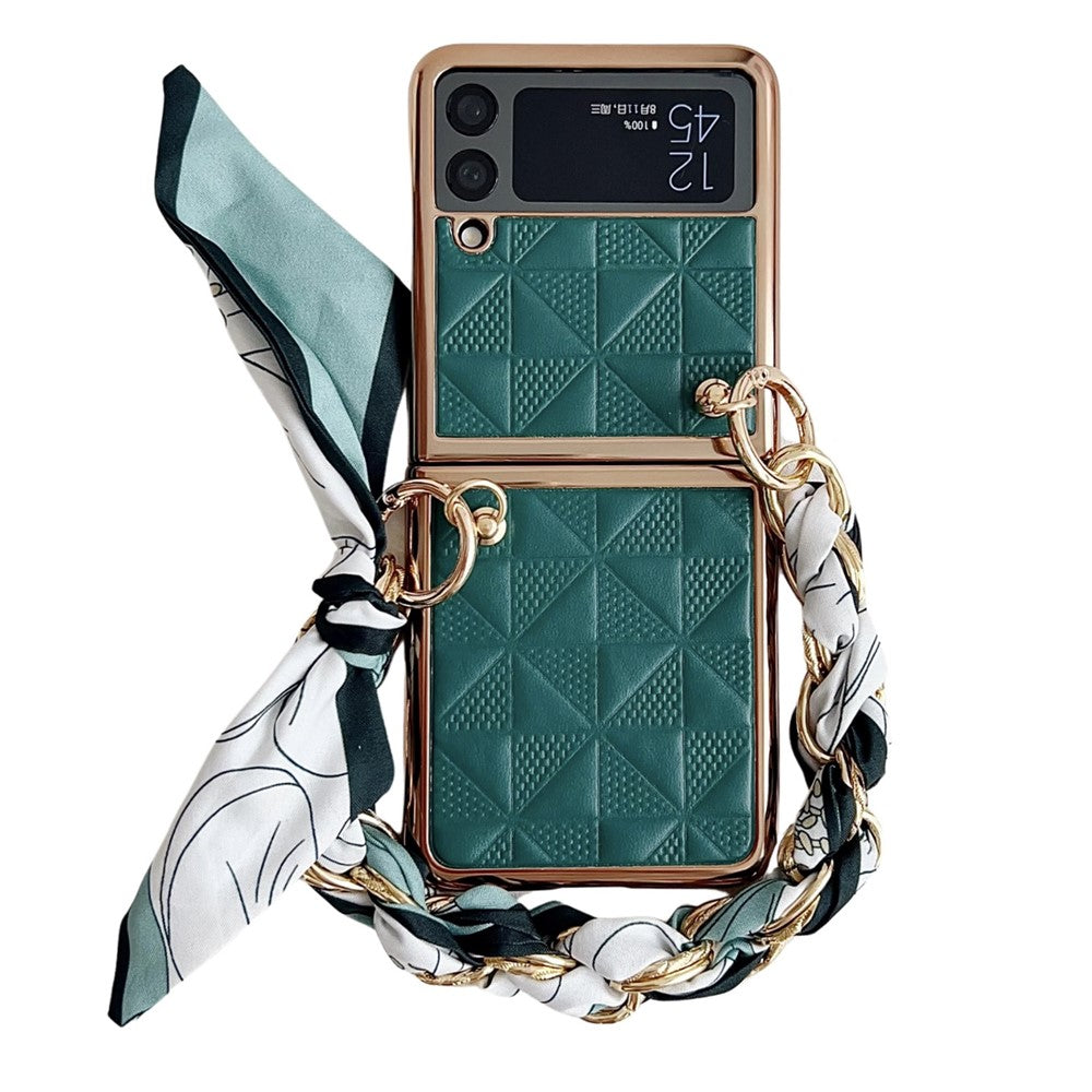 Samsung Galaxy Z Flip3 5G Case Electroplating PU+PC Phone Cover with Strap