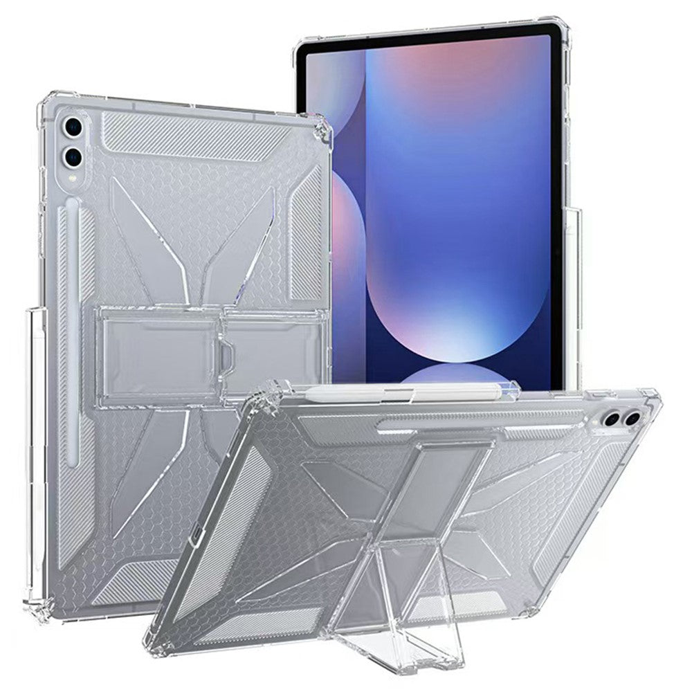 For Samsung Galaxy Tab S9 FE+ Clear Case Kickstand Shockproof TPU + PC Tablet Cover with Pen Slot
