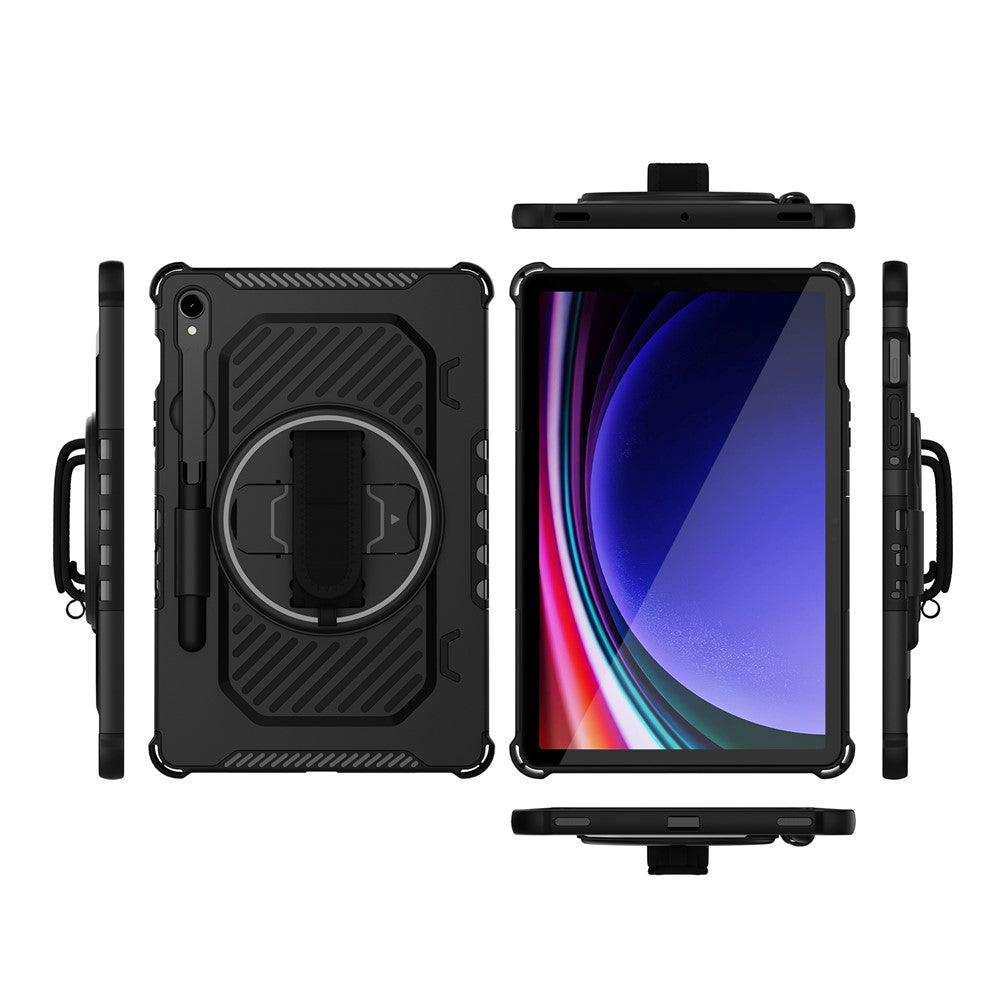 Kickstand Case for Samsung Galaxy Tab S9 FE / S9 / S8 / S7 PC + TPU Shockproof Tablet Cover with Hand Strap / Pen Slot