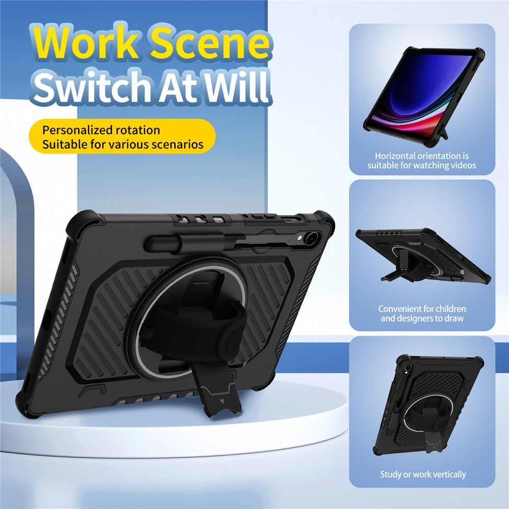 Kickstand Case for Samsung Galaxy Tab S9 FE / S9 / S8 / S7 PC + TPU Shockproof Tablet Cover with Hand Strap / Pen Slot