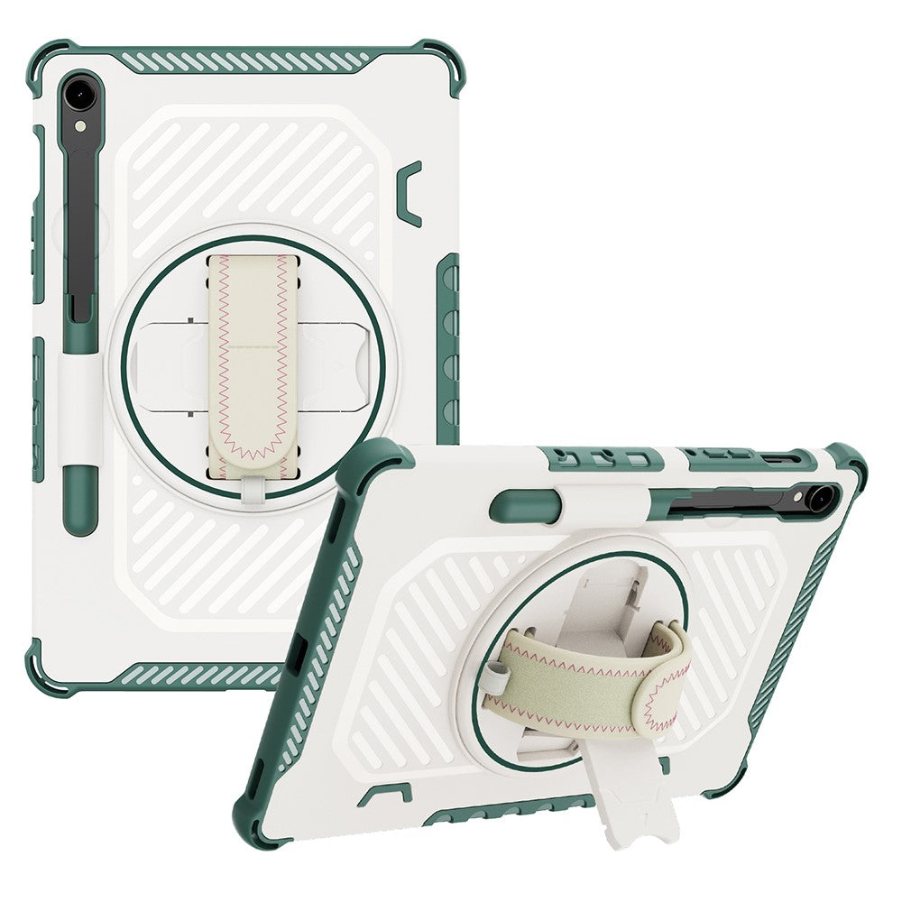 Kickstand Case for Samsung Galaxy Tab S9 FE / S9 / S8 / S7 PC + TPU Shockproof Tablet Cover with Hand Strap / Pen Slot