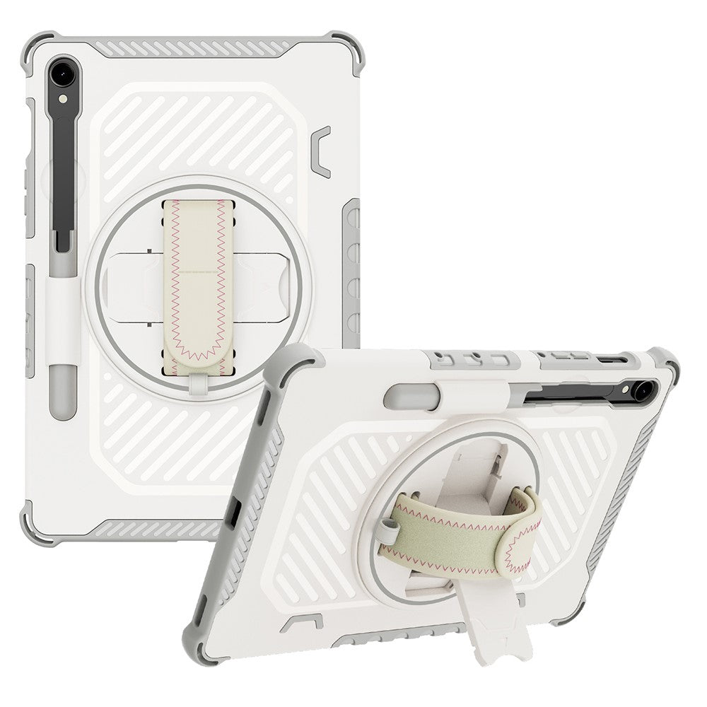 Kickstand Case for Samsung Galaxy Tab S9 FE / S9 / S8 / S7 PC + TPU Shockproof Tablet Cover with Hand Strap / Pen Slot