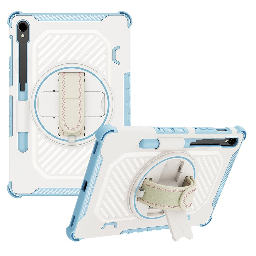 Kickstand Case for Samsung Galaxy Tab S9 FE / S9 / S8 / S7 PC + TPU Shockproof Tablet Cover with Hand Strap / Pen Slot