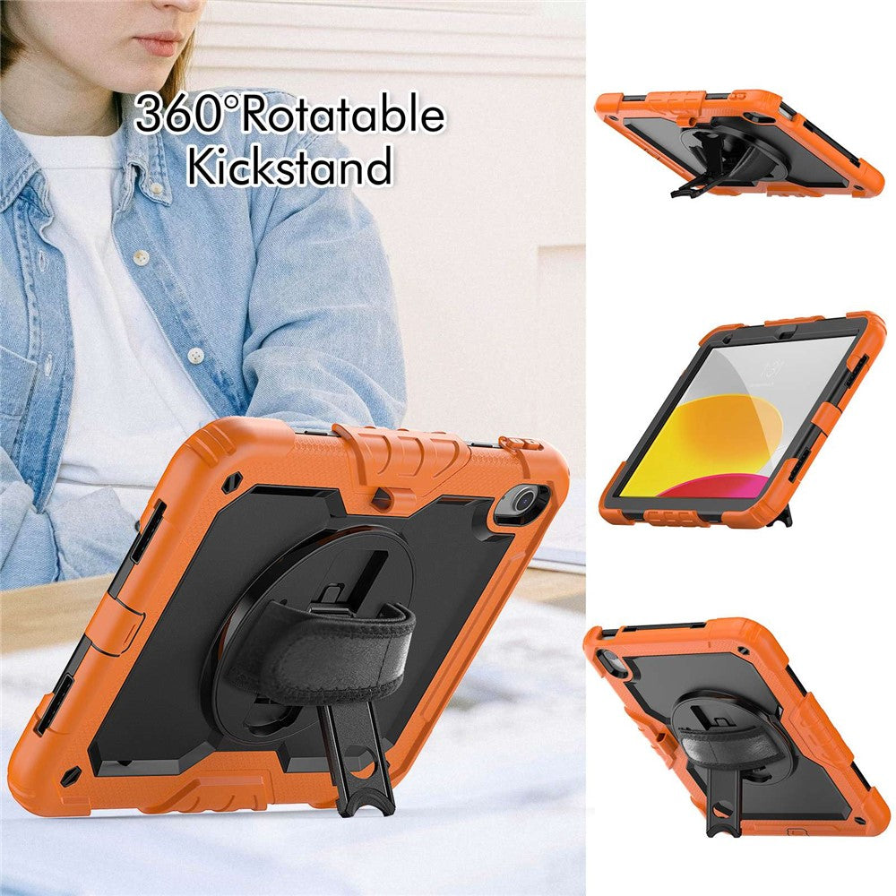 iPad (2025)/10.9 (2022) Tablet Case Hand Strap Kickstand Silicone + PC Cover with Shoulder Strap