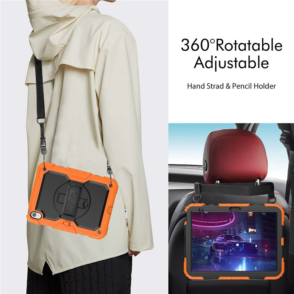 iPad (2025)/10.9 (2022) Tablet Case Hand Strap Kickstand Silicone + PC Cover with Shoulder Strap