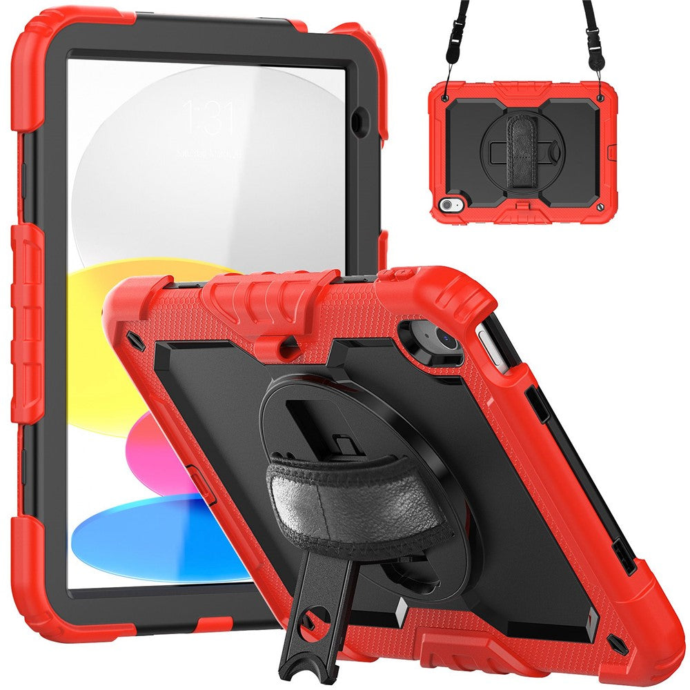 iPad (2025)/10.9 (2022) Tablet Case Hand Strap Kickstand Silicone + PC Cover with Shoulder Strap