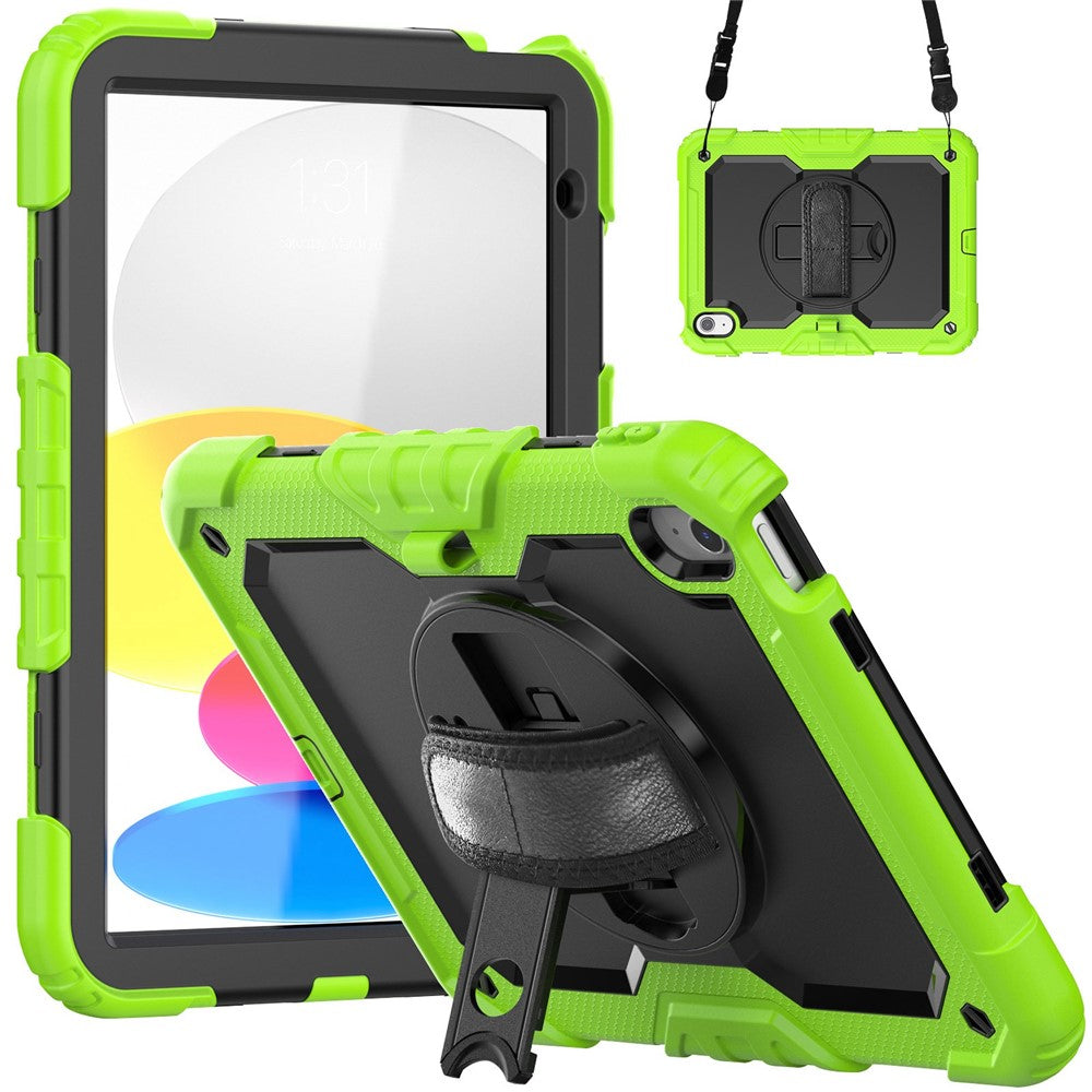 iPad (2025)/10.9 (2022) Tablet Case Hand Strap Kickstand Silicone + PC Cover with Shoulder Strap