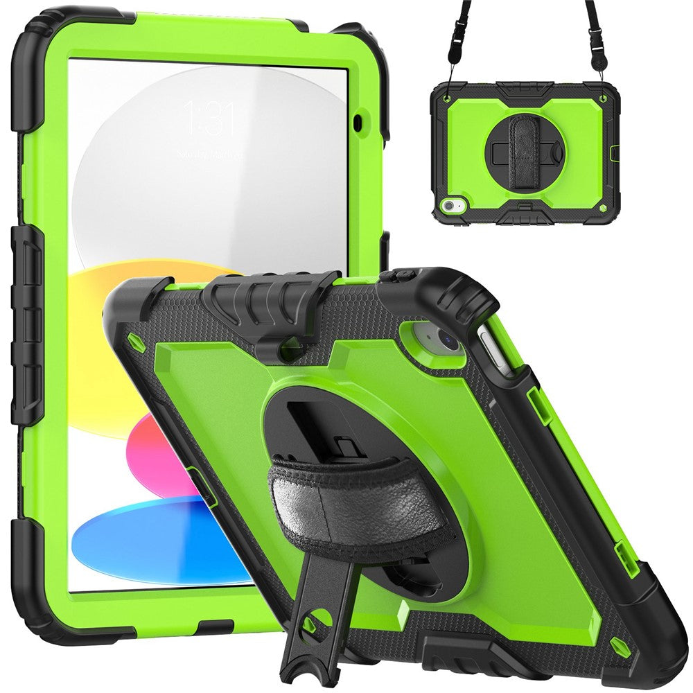iPad (2025)/10.9 (2022) Tablet Case Hand Strap Kickstand Silicone + PC Cover with Shoulder Strap