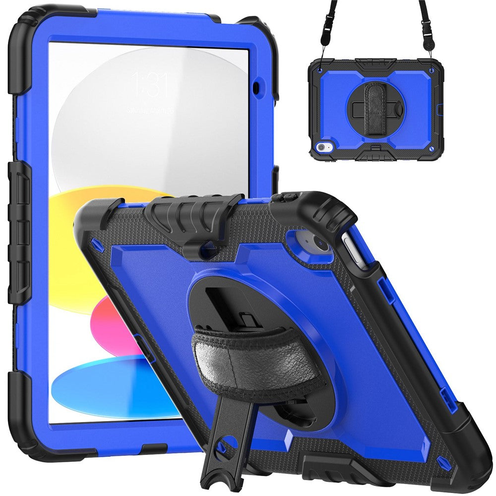 iPad (2025)/10.9 (2022) Tablet Case Hand Strap Kickstand Silicone + PC Cover with Shoulder Strap
