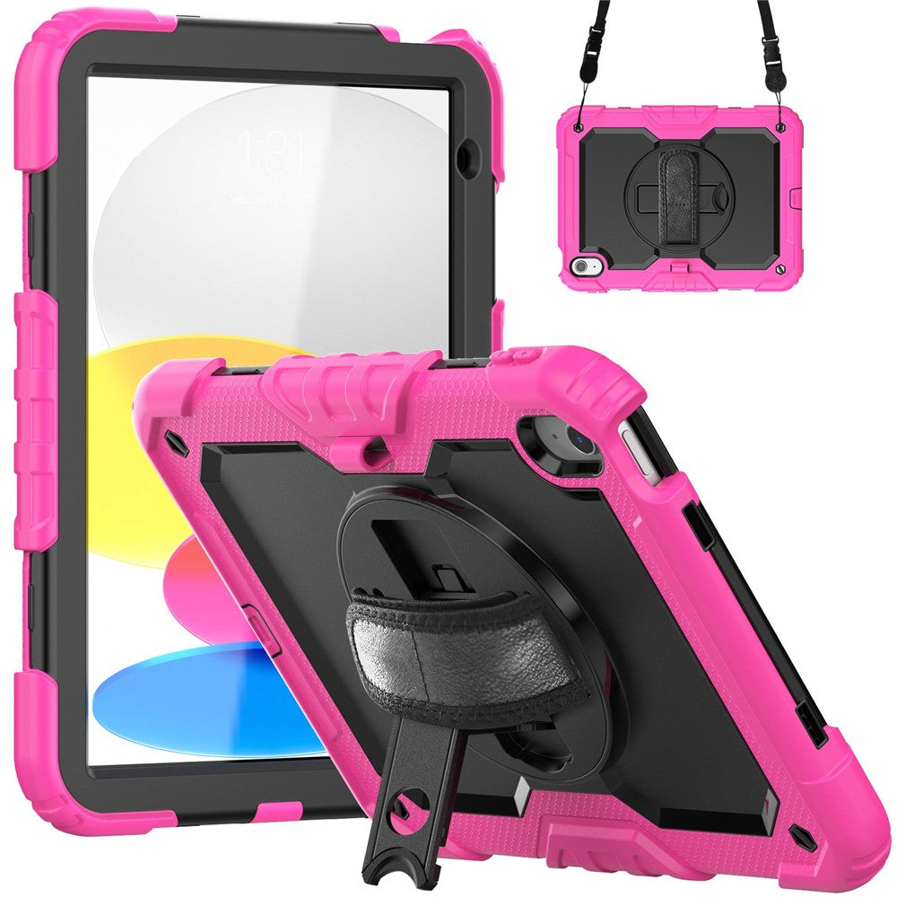 iPad (2025)/10.9 (2022) Tablet Case Hand Strap Kickstand Silicone + PC Cover with Shoulder Strap