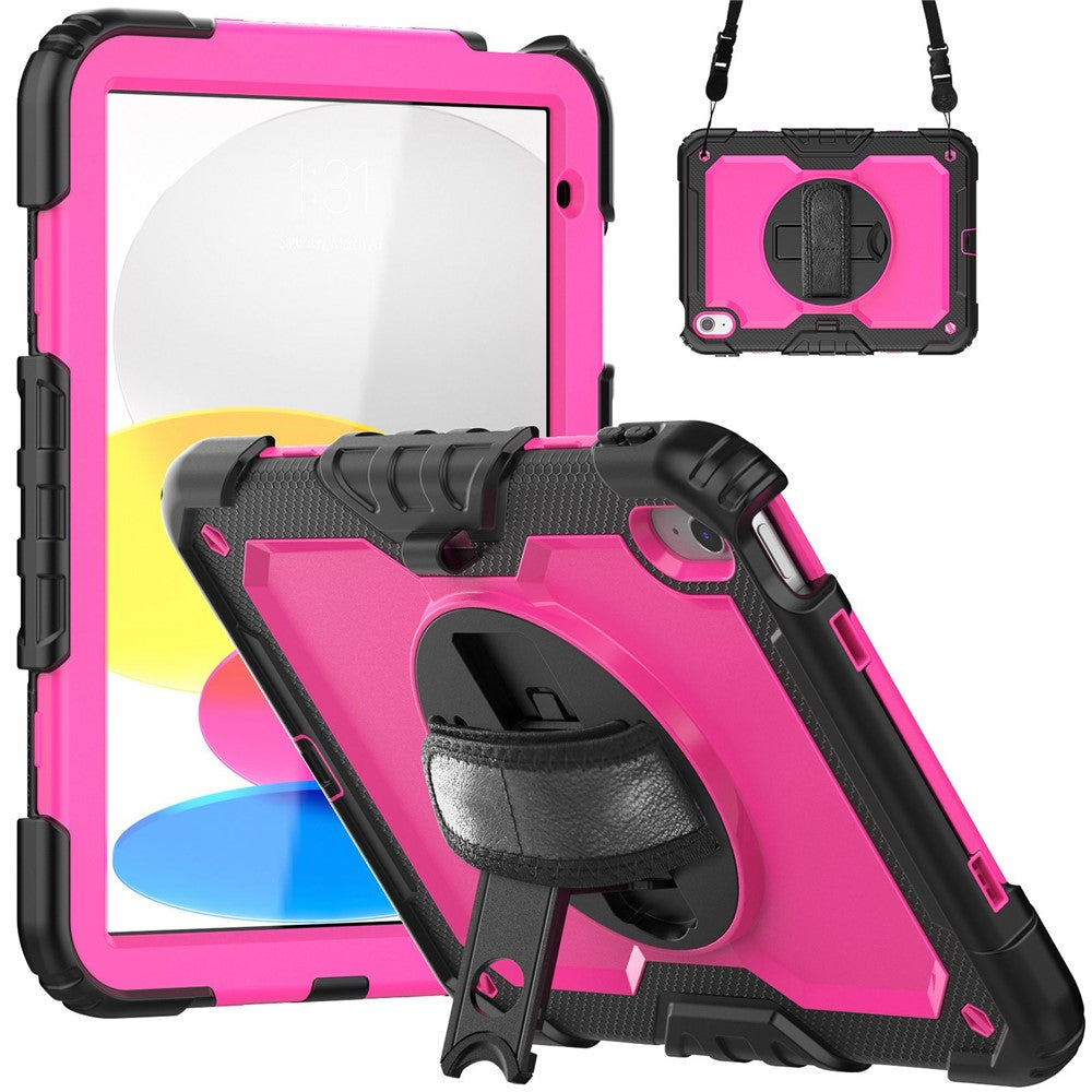 iPad (2025)/10.9 (2022) Tablet Case Hand Strap Kickstand Silicone + PC Cover with Shoulder Strap
