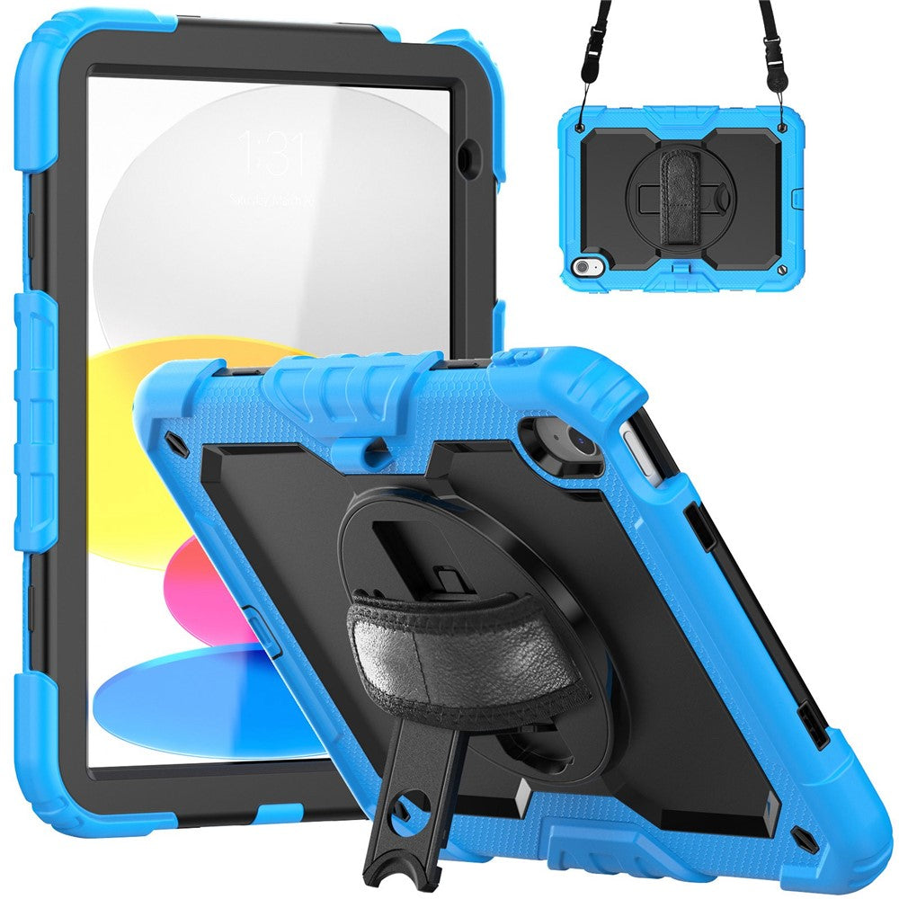 iPad (2025)/10.9 (2022) Tablet Case Hand Strap Kickstand Silicone + PC Cover with Shoulder Strap