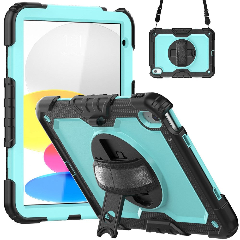 iPad (2025)/10.9 (2022) Tablet Case Hand Strap Kickstand Silicone + PC Cover with Shoulder Strap