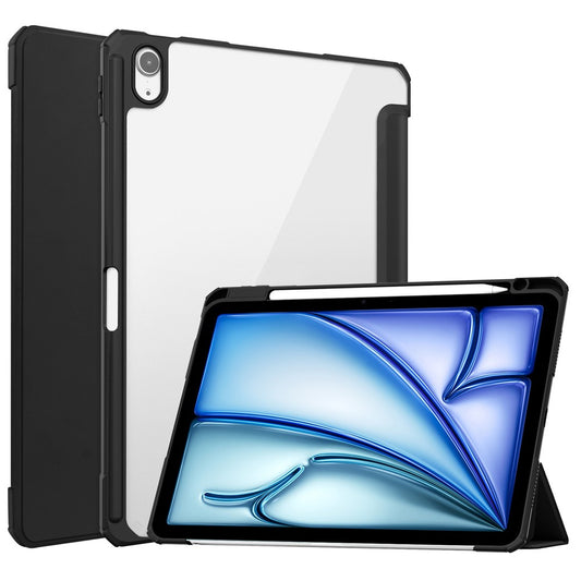 For iPad Air 11 (2025) / (2024) Clear Case PU Leather Auto Wake Sleep Protective Cover with Pen Slot