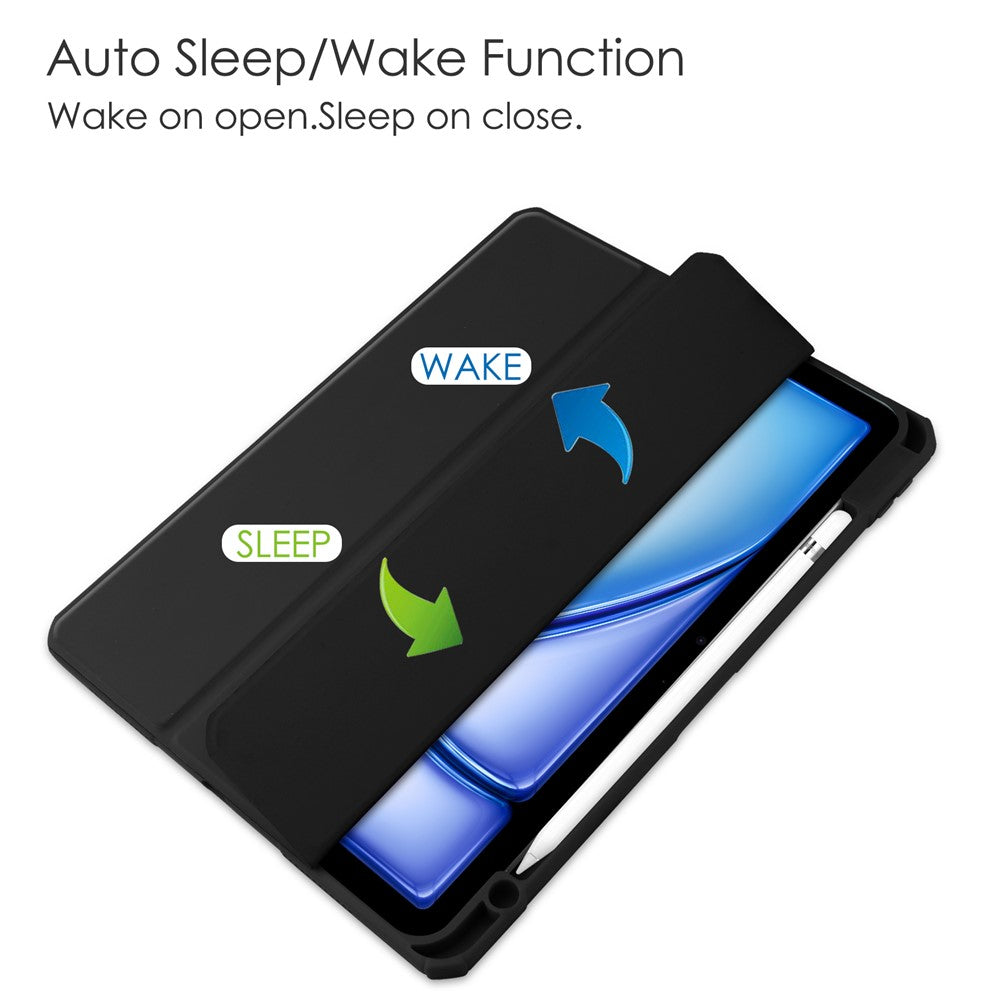 For iPad Air 11 (2025) / (2024) Clear Case PU Leather Auto Wake Sleep Protective Cover with Pen Slot