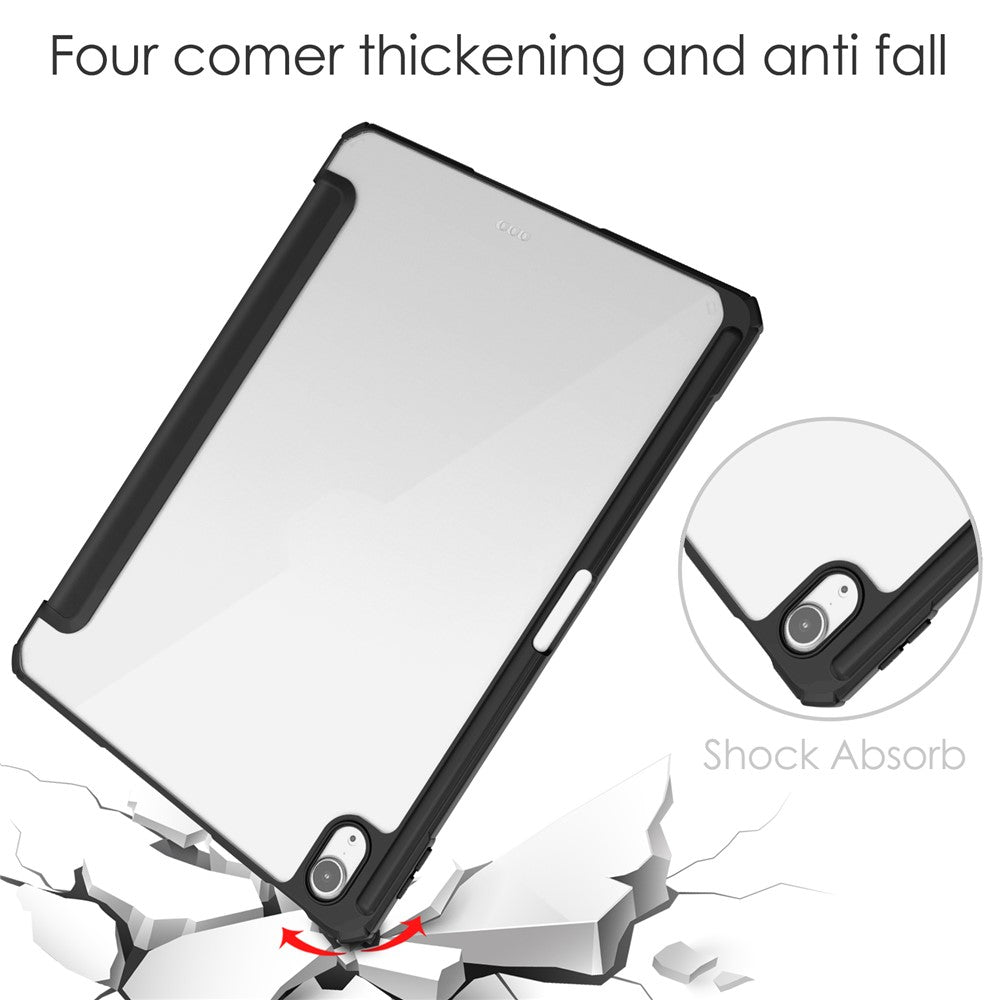 For iPad Air 11 (2025) / (2024) Clear Case PU Leather Auto Wake Sleep Protective Cover with Pen Slot