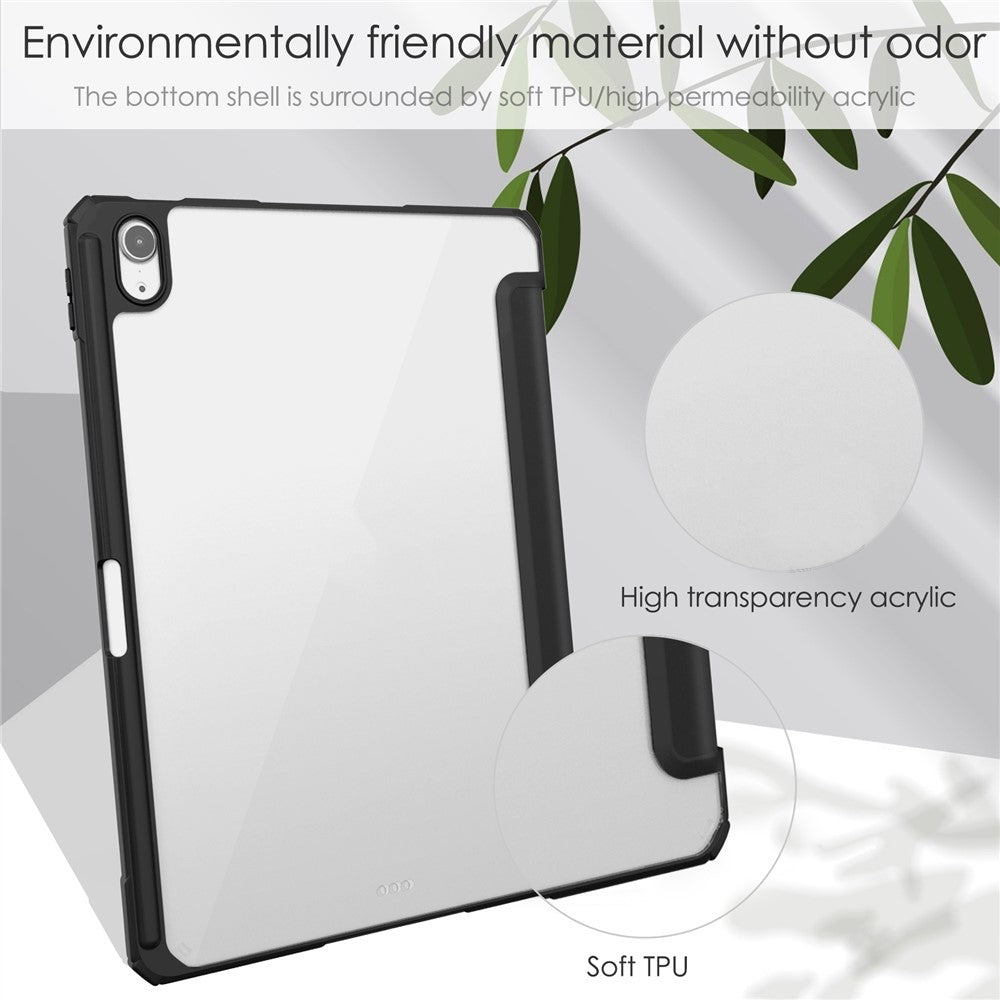 For iPad Air 11 (2025) / (2024) Clear Case PU Leather Auto Wake Sleep Protective Cover with Pen Slot