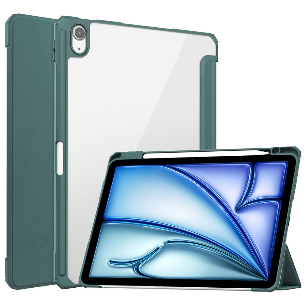 For iPad Air 11 (2025) / (2024) Clear Case PU Leather Auto Wake Sleep Protective Cover with Pen Slot