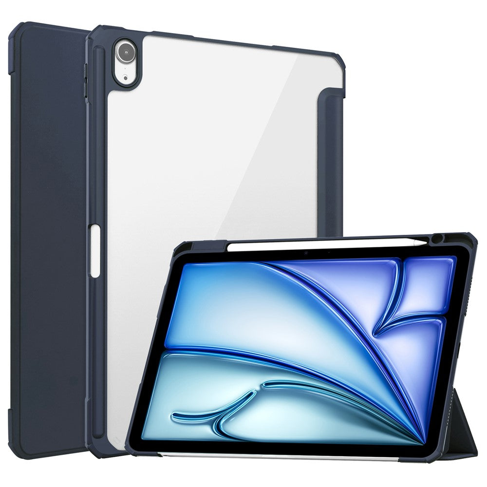 For iPad Air 11 (2025) / (2024) Clear Case PU Leather Auto Wake Sleep Protective Cover with Pen Slot