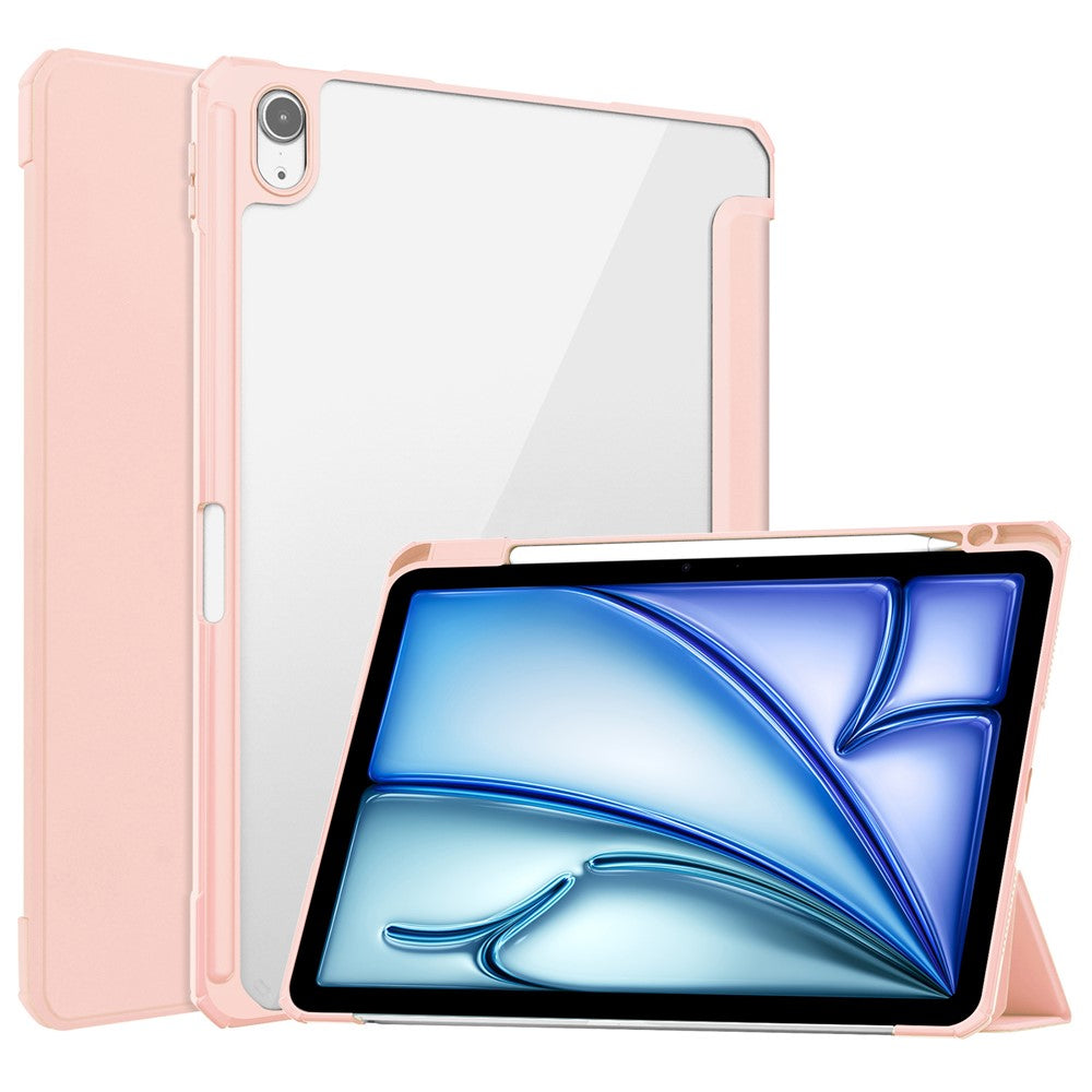 For iPad Air 11 (2025) / (2024) Clear Case PU Leather Auto Wake Sleep Protective Cover with Pen Slot